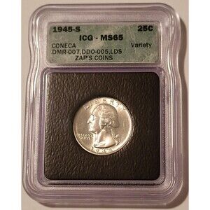 1945 S Washington Quarter Coneca DMR-007 Ddo-005 LDS MS65 ICG